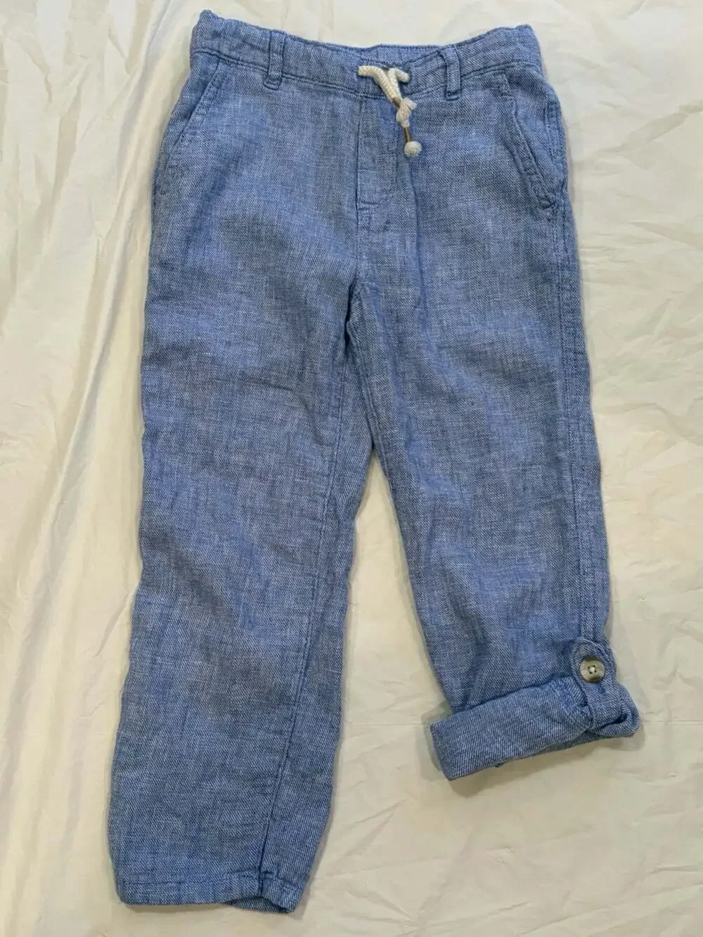 Gymboree Pants Boys Size S Blue Linen Blend Elastic Waist Draw String